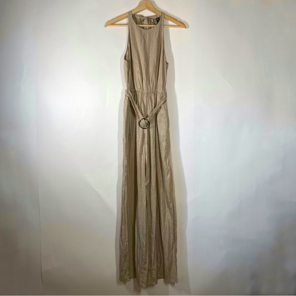 Zara Halter Neck Jumpsuit Size XS Beige Neutral Sleeveless Minimalist Belted